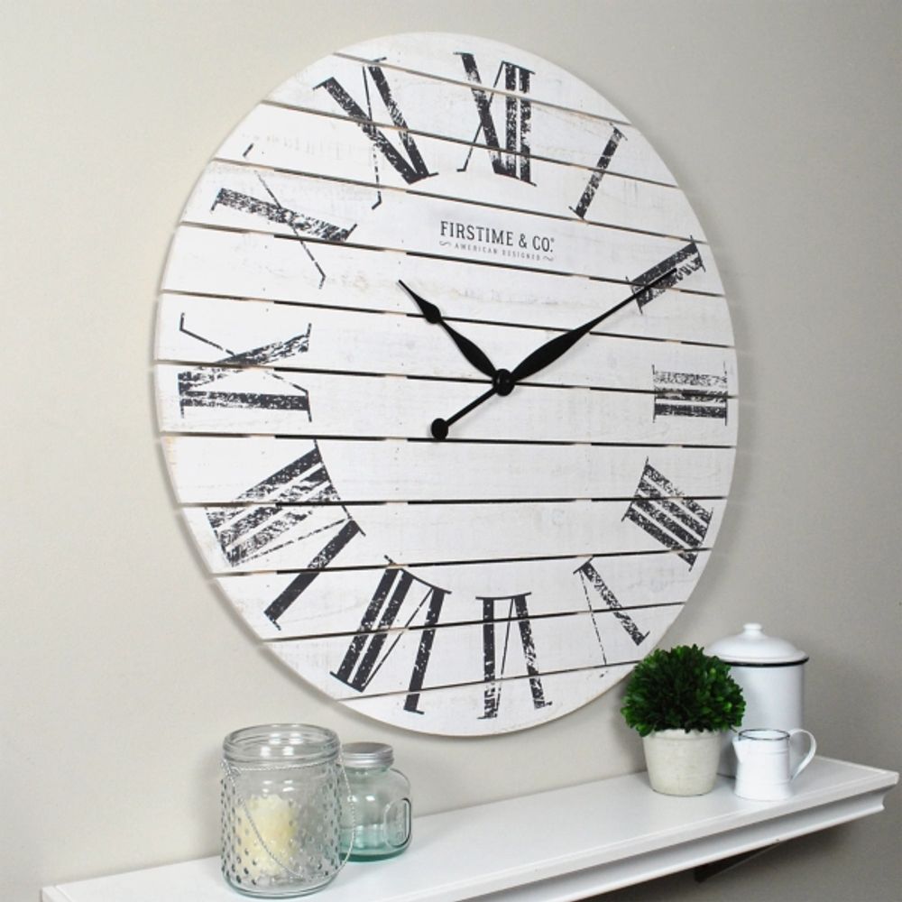 White Shiplap Coastal Wall Clock, 29 in.