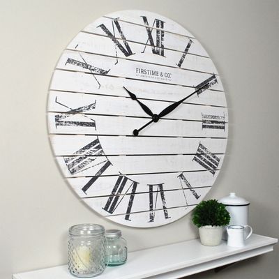 White Shiplap Coastal Wall Clock, 29 in.