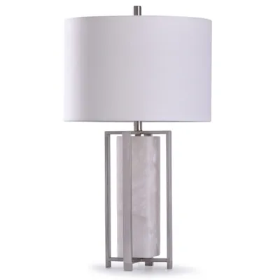 Brushed Steel and Gray Marble Table Lamp, 30 in.