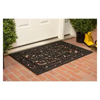 Black Scroll Border Rubber Doormat, 36x24