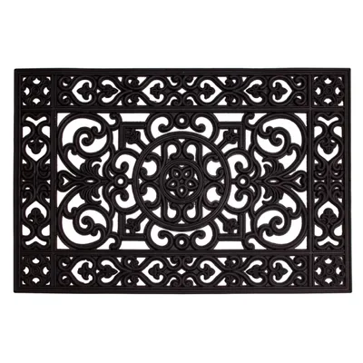 Black Scroll Border Rubber Doormat, 36x24