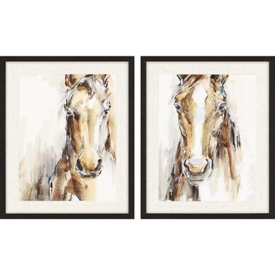 Gift Horse Giclee Espresso Framed Prints, Set of 2