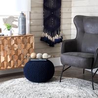 Navy Chain Knitted Round Pouf