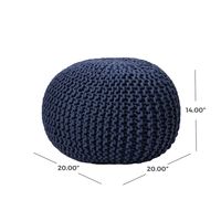 Navy Chain Knitted Round Pouf