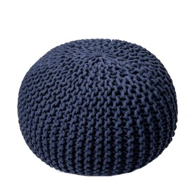 Navy Chain Knitted Round Pouf