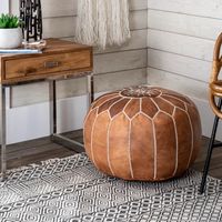 Camel Moroccan Leather Pouf