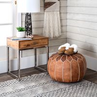 Camel Moroccan Leather Pouf