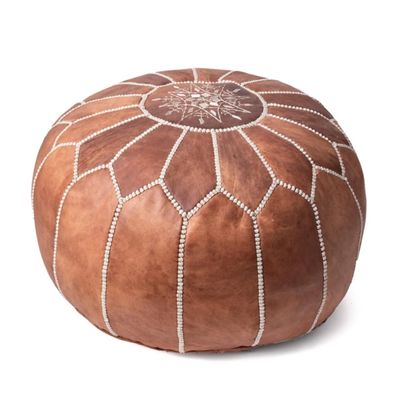 Camel Moroccan Leather Pouf