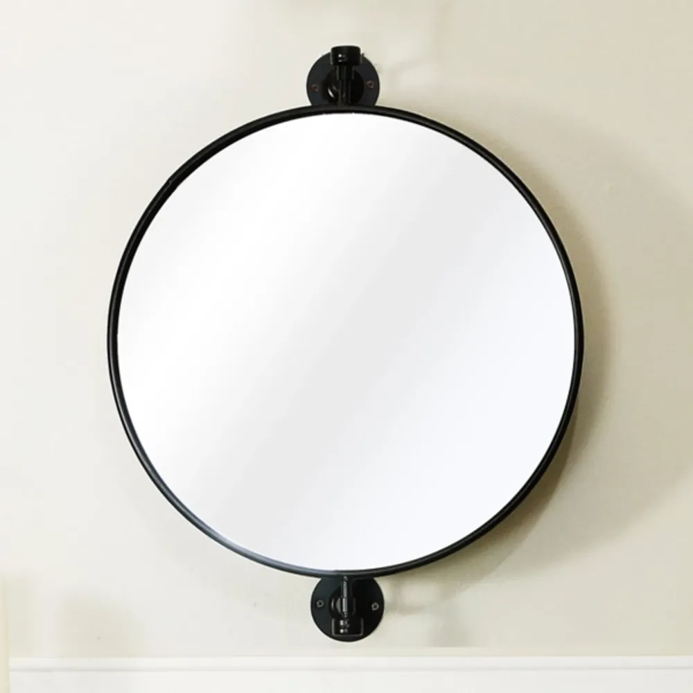 Black Metal Round Swivel Mirror