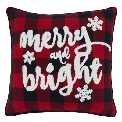 Red Buffalo Plaid Merry & Bright Christmas Pillow