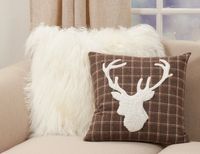 Brown Plaid Deer Silhouette Christmas Pillow
