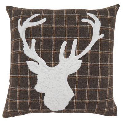 Brown Plaid Deer Silhouette Christmas Pillow