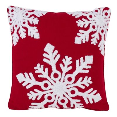 Red Background White Snowflakes Christmas Pillow