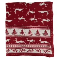 Red and White Stripe Reindeer Christmas Knit Throw