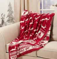 Red and White Stripe Reindeer Christmas Knit Throw