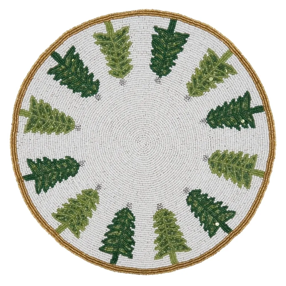 Round Beaded Christmas Tree Placemats, Set of 4