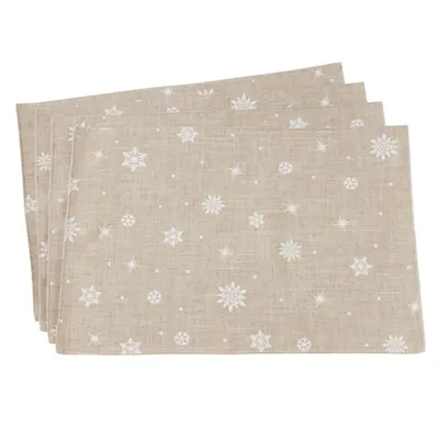 Natural Linen Snowflake Placemats, Set of 4