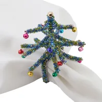 Blue Beaded Christmas Tree Napkin Rings, Set of 4