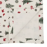 Green Christmas Trees and Snowflakes Table Runner