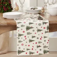 Green Christmas Trees and Snowflakes Table Runner