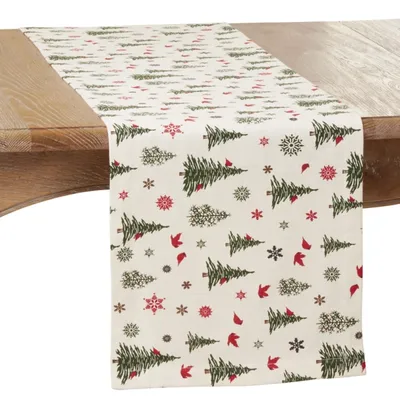 Green Christmas Trees and Snowflakes Table Runner