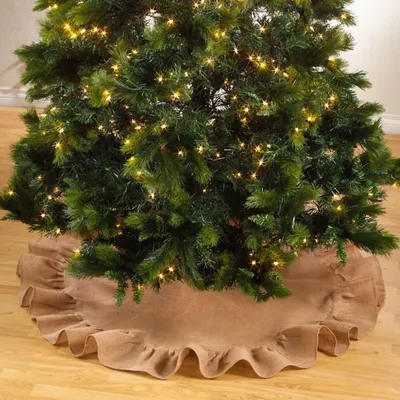 Tan Jute Ruffle Trim Christmas Tree Skirt, 53 in.