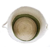 Green and Cream Woven Basket with Tassel, 17 in.