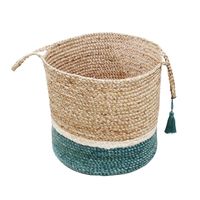 Teal Off White Woven Basket with Tassel, 17 in.