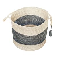 Frost Gray Bold Striped Jute Basket, 19 in.