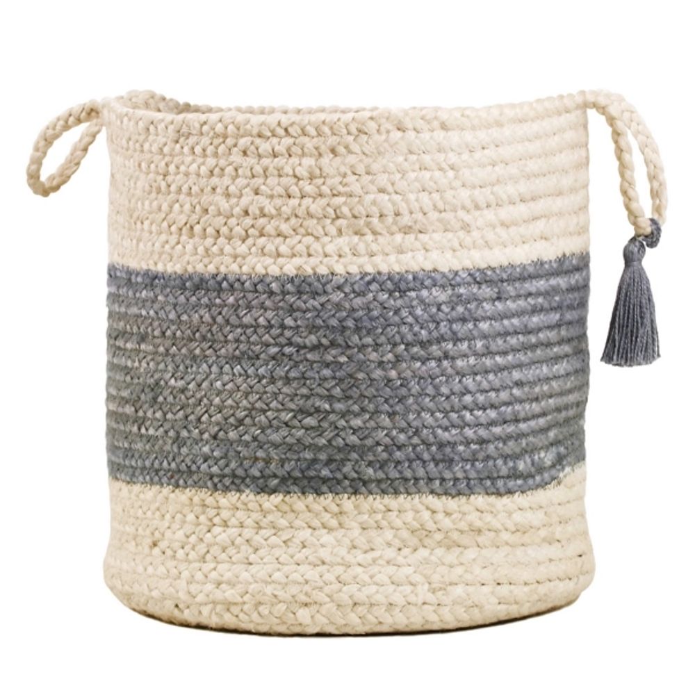 Frost Gray Bold Striped Jute Basket, 19 in.