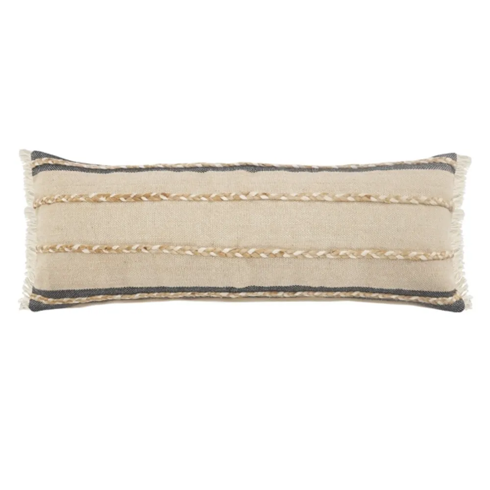 Natural Jute Braided Stripe Lumbar Pillow