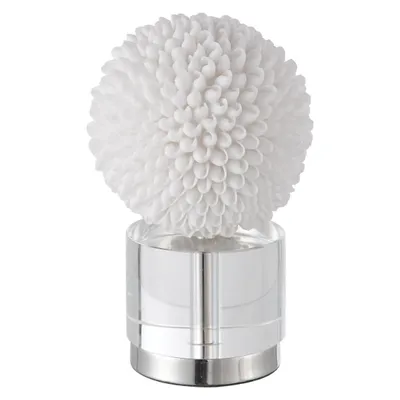 White Sea Shell Sphere Crystal Base Statue