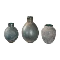 Textured Rust Ivory Glazed Vases, Set of 3