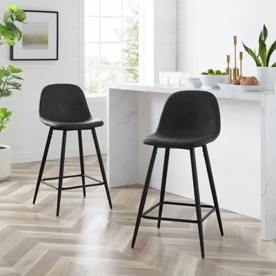 Rorke Black Vegan Leather Counter Stools, Set of 2