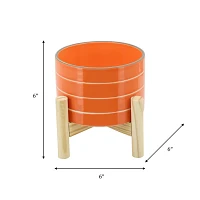 Orange Striped Wood Stand Outdoor Planter