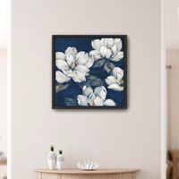 Magnolias Indigo Framed Giclee Canvas Art Print