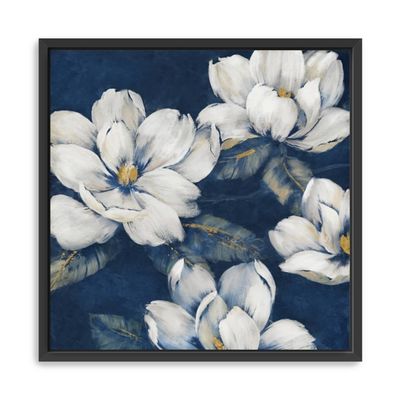 Magnolias Indigo Framed Giclee Canvas Art Print