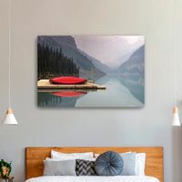 Canoe and Mountains Giclee Canvas Art Print