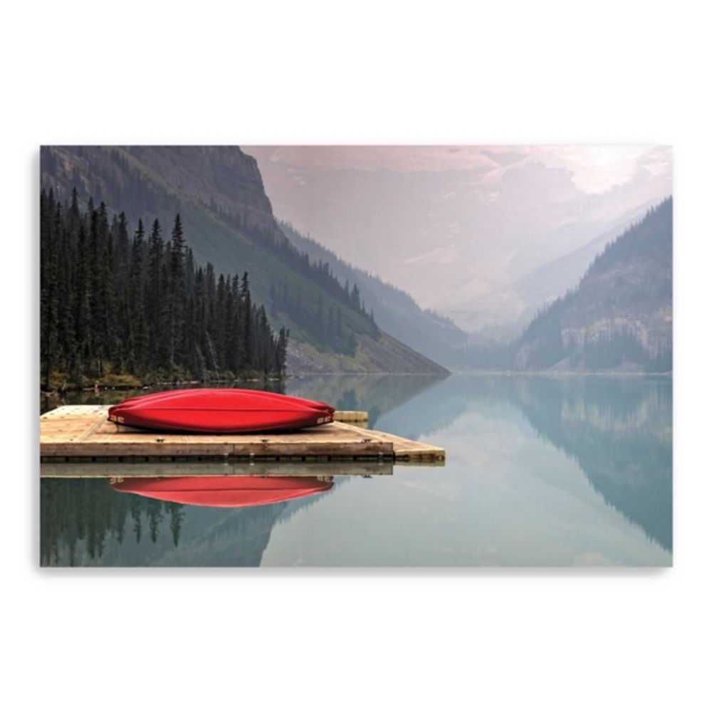 Canoe and Mountains Giclee Canvas Art Print