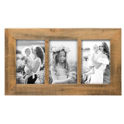 Natural Wood Triple Photo Collage Frame