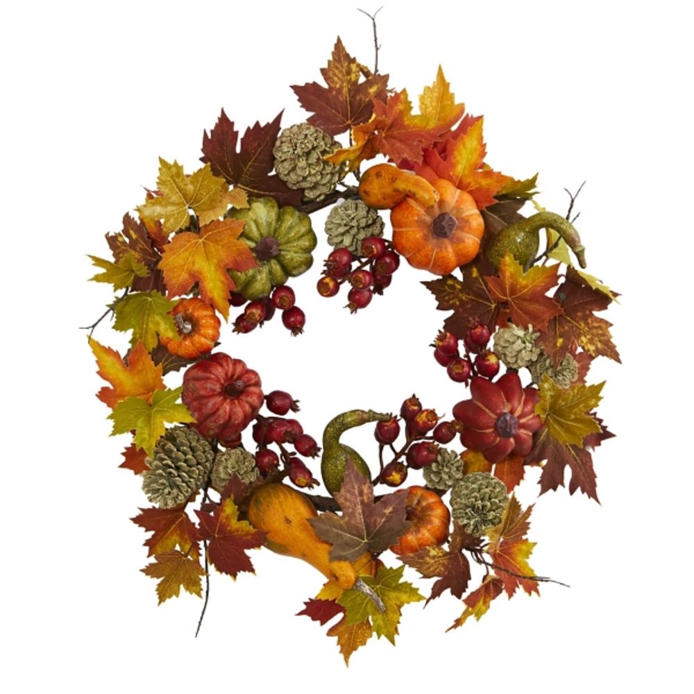 Orange Maple Berry and Gourd Wreath