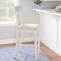 White Wood and Rattan Upholstered Bar Stool