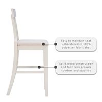 White Wood and Rattan Upholstered Bar Stool