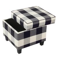 Cream Buffalo Plaid Upholstered Storage Ottoman