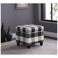 Cream Buffalo Plaid Upholstered Storage Ottoman