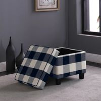 Cream Buffalo Plaid Upholstered Storage Ottoman