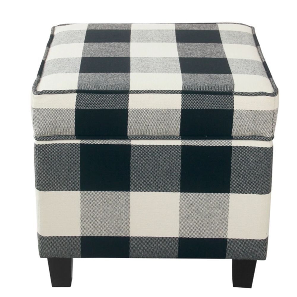 Cream Buffalo Plaid Upholstered Storage Ottoman