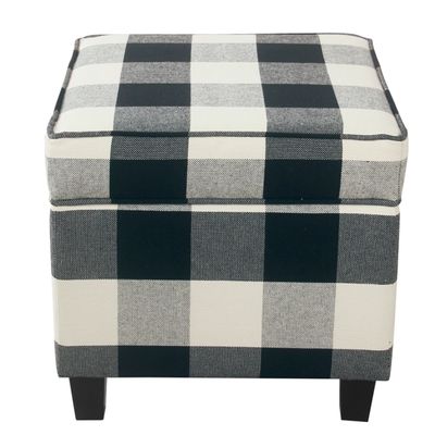 Cream Buffalo Plaid Upholstered Storage Ottoman