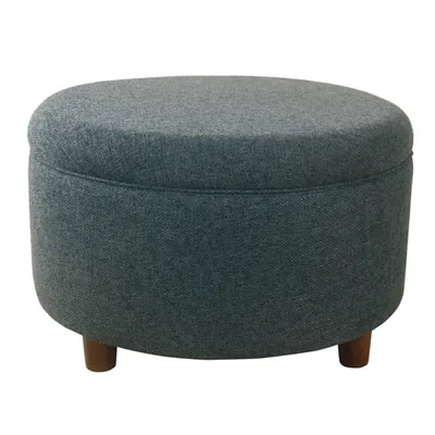 Navy Upholstered Round Storage Ottoman