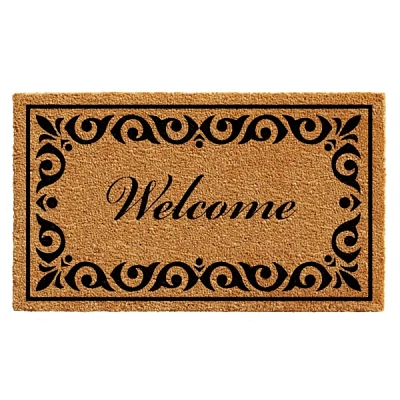 Tan and Black Scroll Welcome Doormat, 48x30 in.